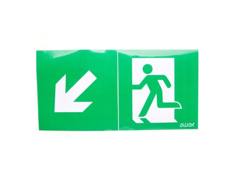Piktogram 125x250 PS22 obrotowa strzałka człowiek w drzwiach logo awex (ISO7010)