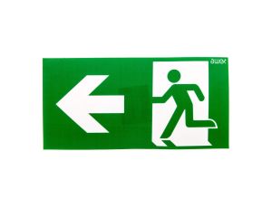 Piktogram PS24 125x250 strzałka lewo człowiek w drzwiach logo awex (ISO7010)