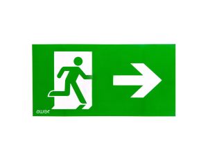 Piktogram PS25 125x250 człowiek w drzwiach strzałka prawo logo awex (ISO7010)