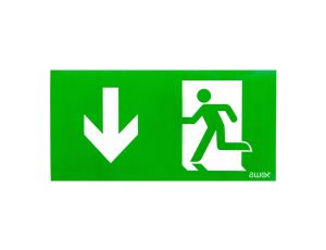 Piktogram PS26 125x250 strzałka dół człowiek w drzwiach logo awex (ISO7010)