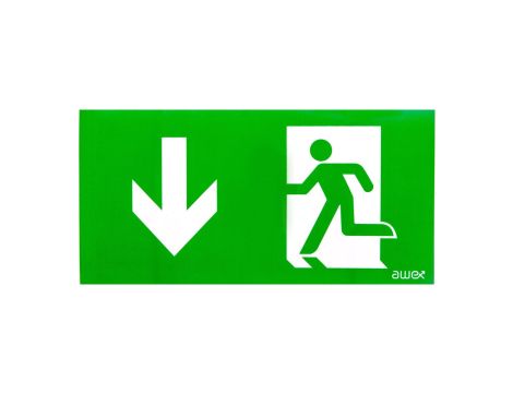 Piktogram PS26 125x250 strzałka dół człowiek w drzwiach logo awex (ISO7010)