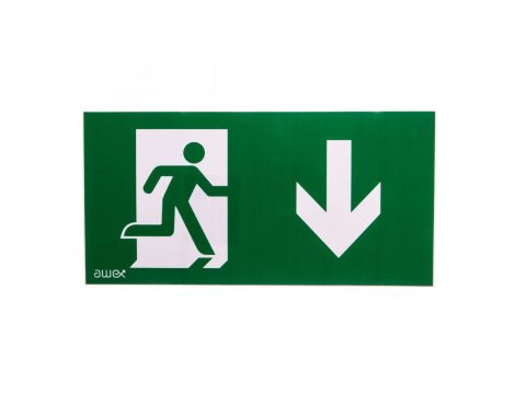 Piktogram PS27 125x250 człowiek w drzwiach strzałka dół logo awex (ISO7010)