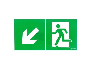 Piktogram 150x300 PD22 obrotowa strzałka człowiek w drzwiach logo awex (ISO7010)