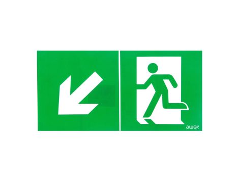 Piktogram 150x300 PD22 obrotowa strzałka człowiek w drzwiach logo awex (ISO7010)