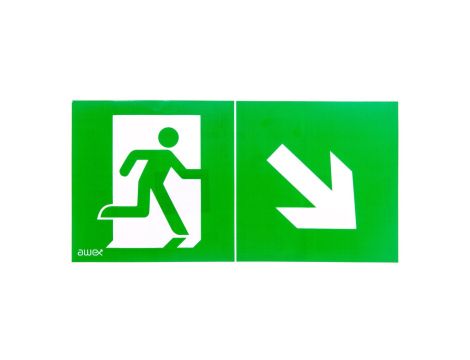 Piktogram PD23 150x300 człowiek w drzwiach obrotowa strzałka logo awex (ISO7010)