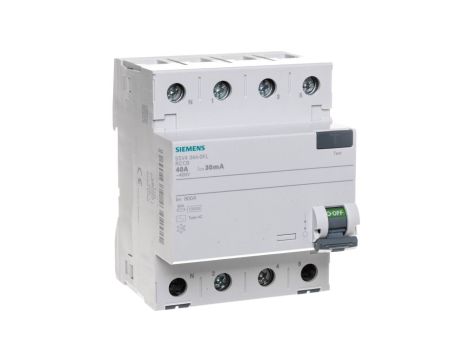 Wyłącznik różnicowoprądowy 4P 40A 0,03A typ AC biegun N-lewe 30mA 400V SENTRON 5SV4344-0KL