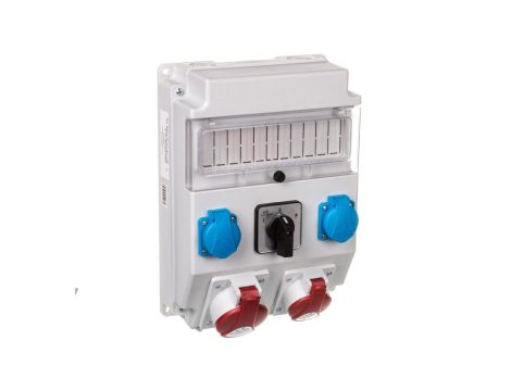 Rozdzielnica 1x32A 5P/ 1x16A 5P 2x250V okienko wyłącznik L-0-P IP54 ROS 11/X-21.2/L-0-P