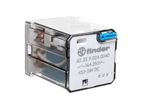 Przekaźnik 2P 16A 24V DC do gniazd lub Faston 187, przycisk testujący, mechaniczny wskaźnik zadziałania 62.32.9.024.0040