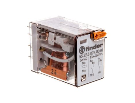 Przekaźnik miniaturowy 2P 10A 24V AC przycisk testujący mechaniczny wskaźnik zadziałania 55.32.8.024.0040