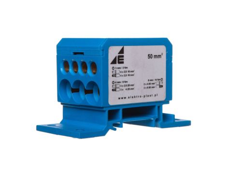 Blok rozdzielczy 2x4-50mm2/3x2,5-25mm2/4x2,5-16mm2 niebieski montaż płaski i na szynie TH DB1-N 48.11