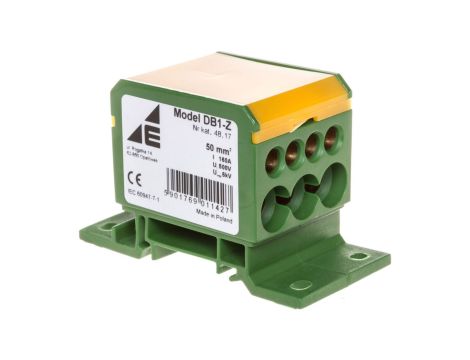 Blok rozdzielczy 2x4-50mm2/3x2,5-25mm2/4x2,5-16mm2 żółto-zielony montaz płaski i na szynie TH DB1-Z 48.17