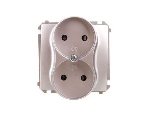 Simon Basic Gniazdo wtyczkowe podwójne bez uziemienia z przesłonami torów 16A 250V srebrny mat BMG2Mz.01/43