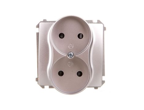 Simon Basic Gniazdo wtyczkowe podwójne bez uziemienia z przesłonami torów 16A 250V srebrny mat BMG2Mz.01/43