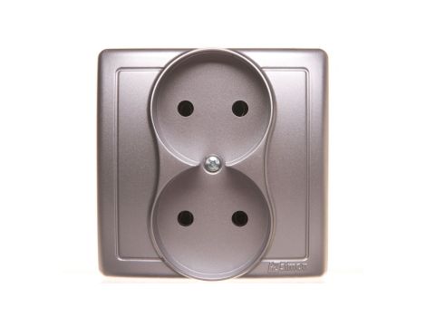 Simon Basic Gniazdo podwójne b/u kompletne 16A 250V srebrny mat BMG2/