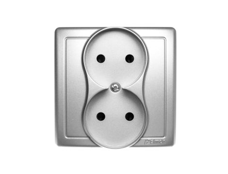 Simon Basic Gniazdo podwójne b/u z przesłonami torów 16A 250V srebrny mat BMG2z/43