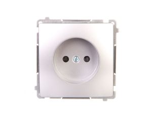 Simon Basic Gniazdo pojedyncze b/u z przesłonami torów prądowych 16A 250V srebrny mat BMG1z.01/43