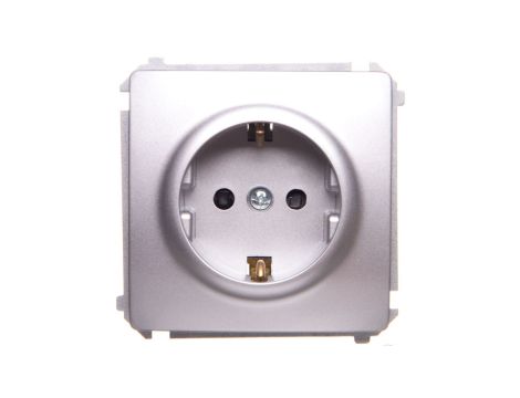 Simon Basic Gniazdo wtyczkowe z uziemieniem Schuko z przesłonami torów 16A 250V srebrny mat BMGSz1z.01/43