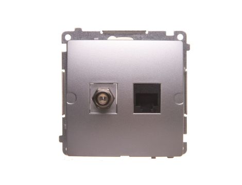 Simon Basic Gniazdo antenowe typu F + RJ45 kat.6 srebrny mat BMAFRJ45.01/43