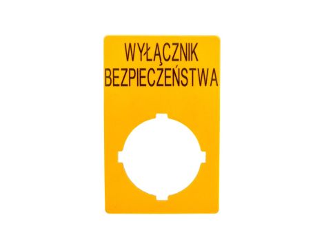 Szyld opisowy 33x50mm żółty /WYŁĄCZNIK BEZPIECZEŃSTWA/ M22-XZK1-PL99 167636