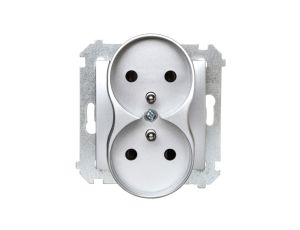 Simon 54 Nature Gniazdo podwójne z/u 16A 250V z przesłonami do ramek srebrne DGZ2MZN.01/43