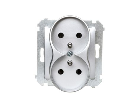 Simon 54 Nature Gniazdo podwójne z/u 16A 250V z przesłonami do ramek srebrne DGZ2MZN.01/43