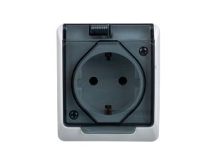 Hermes Gniazdo hermetyczne Schuko z/u z klapką dymną 16A IP44 białe 0324-01