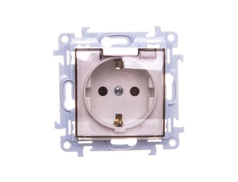 Simon 10 Gniazdo pojedyncze SCHUKO z uszczelką z przesłonami klapką trans. białe 16A 250V IP44 CGSZ1BZ.01/11A