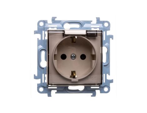Simon 10 Gniazdo pojedyncze SCHUKO z uszczelką z przesłonami klapką tran. kremowe 16A 250V IP44 CGSZ1BZ.01/41