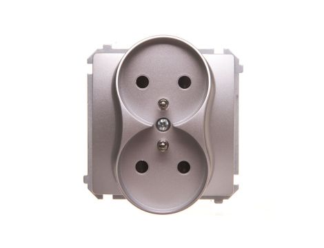 Simon Basic Gniazdo podwójne z/u z przesłonami srebrny mat BMGZ2Mz.01/43