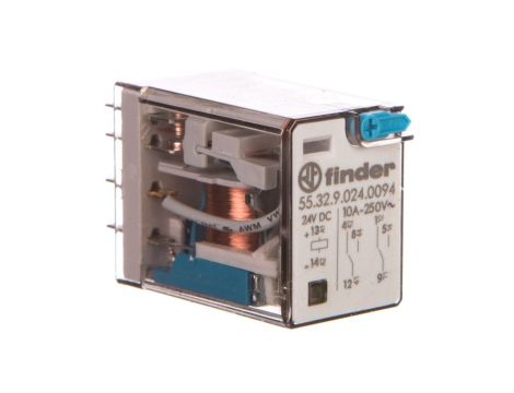 Przekaźnik przemysłowy 2P 10A 24V DC przycisk testujący LED mechaniczny wskaźnik zadziałania 55.32.9.024.0094