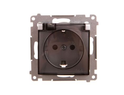Simon 54 Gniazdo pojedyncze SCHUKO 16A 250V IP44 z przesłonami i klapką srebny mat DGSZ1BZ.01/43A