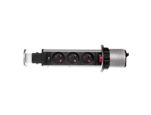 Gniazdo meblowe fi6cm, 3x250V AC wysuwane z blatu z blokadą i przewodem 1,8m srebrne OR-AE-1347