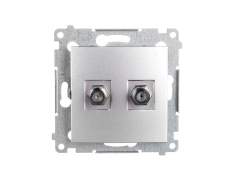 Simon 54 Gniazdo antenowe podwójne typu F srebrny mat DASF2.01/43