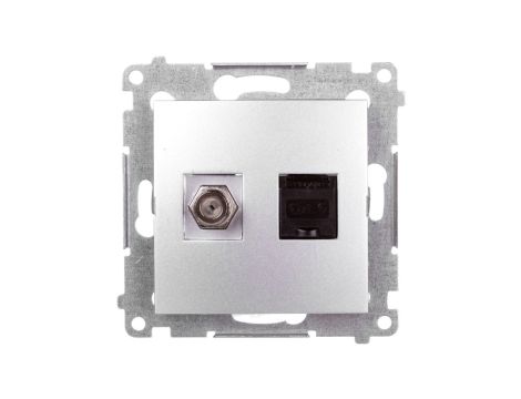 Simon 54 Gniazdo antenowe i komputerowe typu F i RJ45 kat.6 srebrny mat DASFRJ45.01/43