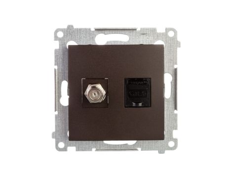 Simon 54 Gniazdo antenowe i komputerowe typu F i RJ45 kat.6 brąz mat DASFRJ45.01/46