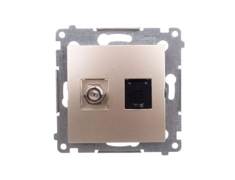Simon 54 Gniazdo antenowe typu F+ komputerowe RJ45 kat.6 złoty mat DASFRJ45.01/44