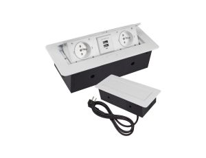 Gniazdo blatowe 3-krotne +2xUSB z pokrywą uchylną białe GB2PL+2-WHITE