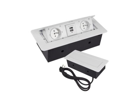 Gniazdo blatowe 3-krotne +2xUSB z pokrywą uchylną białe GB2PL+2-WHITE