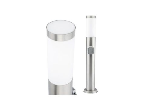 Lampa Ogrodowa Zewnętrzna E27 SREBRNY SŁUPEK 65cm z Gniazdem 230V r