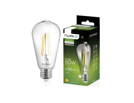Żarówka LED E27 ST64 8W = 60W 880lm 4000K Neutralna 360 Filament LUMILED