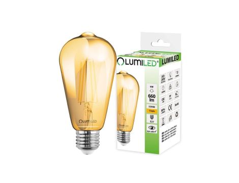 Żarówka LED E27 ST64 6W = 50W 660lm 2200K Ciepła 360 Filament LUMILED