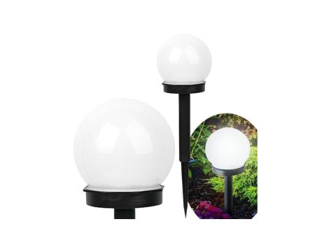 Lampa Ogrodowa LED Solarna Wbijana BIAŁA KULA 10cm GOLDLUX (Polux)