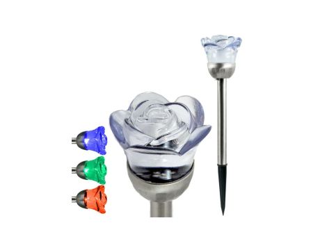 Lampa ogrodowa LED solarna RÓŻA wbijana 6500K zimna biała i RGB GOLDLUX (Polux)