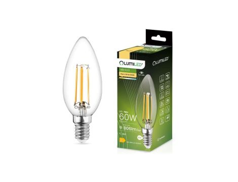 Żarówka LED E14 B35 7W = 60W 806lm 3000K Ciepła 360 Filament LUMILED