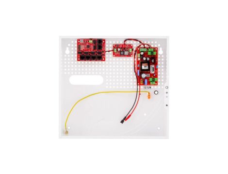 Zestaw buforowy do 5 kamer IP switch PoE 5P+1UP w obudowie wewnętrznej ABOX-F (1x AKU 18Ah), zasilacz 72W