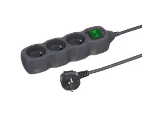 Przedłużacz 3-gniazdowy, 5m grafit, z wyłącznikiem, 3x1,0mm OWY 24303