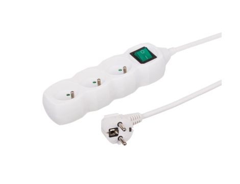 Przedłużacz 3-gniazdowy, 3m biały, z wyłącznikiem, 3x1,0mm OWY 35330