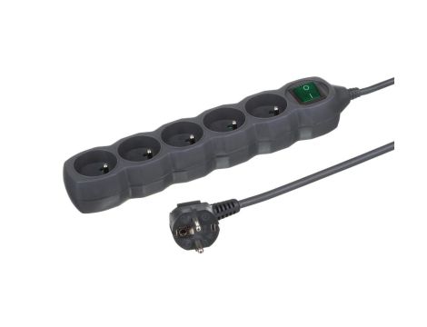 Przedłużacz 5-gniazdowy, 3m grafit, z wyłącznikiem, 3x1,0mm OWY / 24350