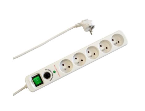 Przedłużacz 5-gniazdowy, 1,5m biały z filtrem przepięciowym, 3x1,0mm OWY 24394