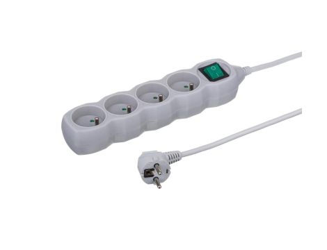 Przedłużacz 4-gniazdowy, 5m szary, z wyłącznikiem, 3x1,0mm OWY 24385